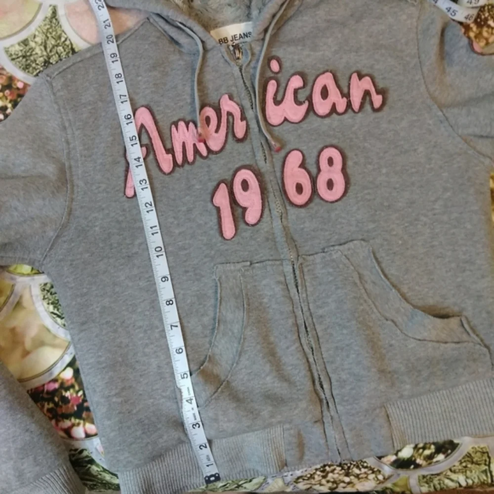 BB Jeans Cotton Collection Gray Fuzzy Soft American 68 Zipper Sweater Hoodie Top